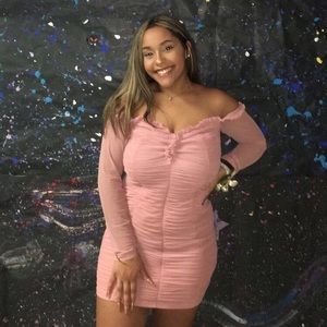 Mauve off the shoulder dress